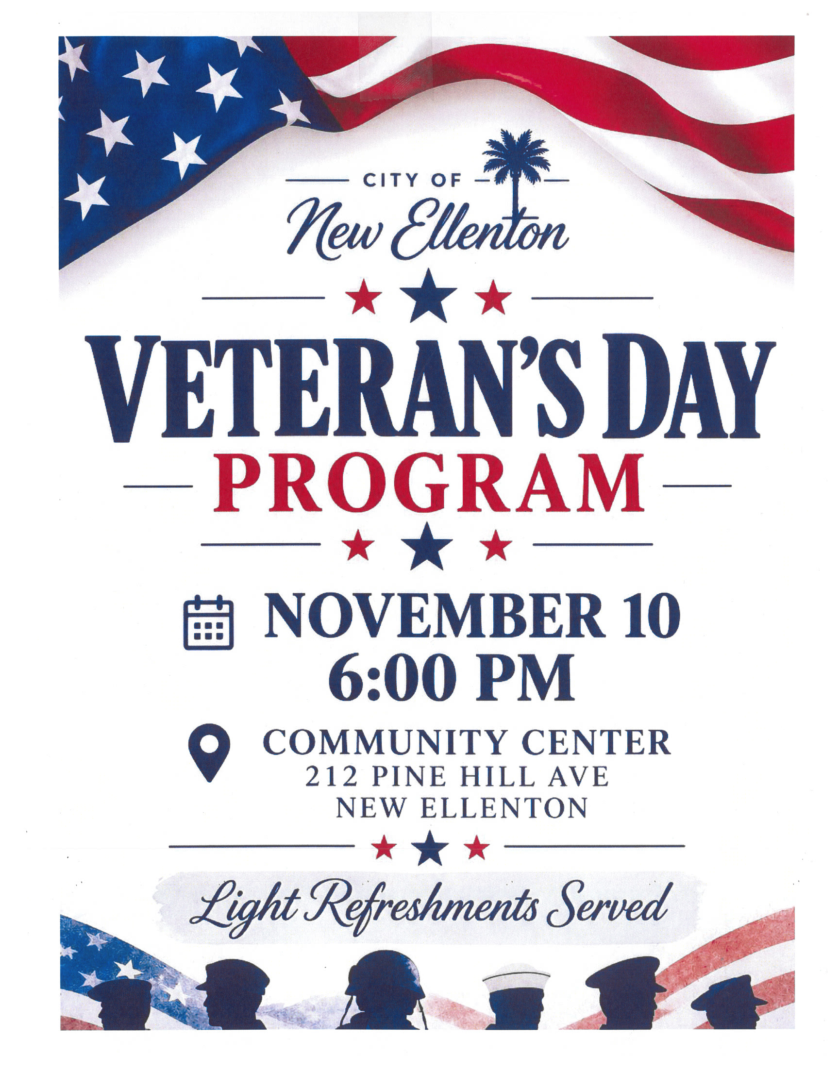 Vet Day Program at 6 pm on 11/10/26 with speaker and light refreshments